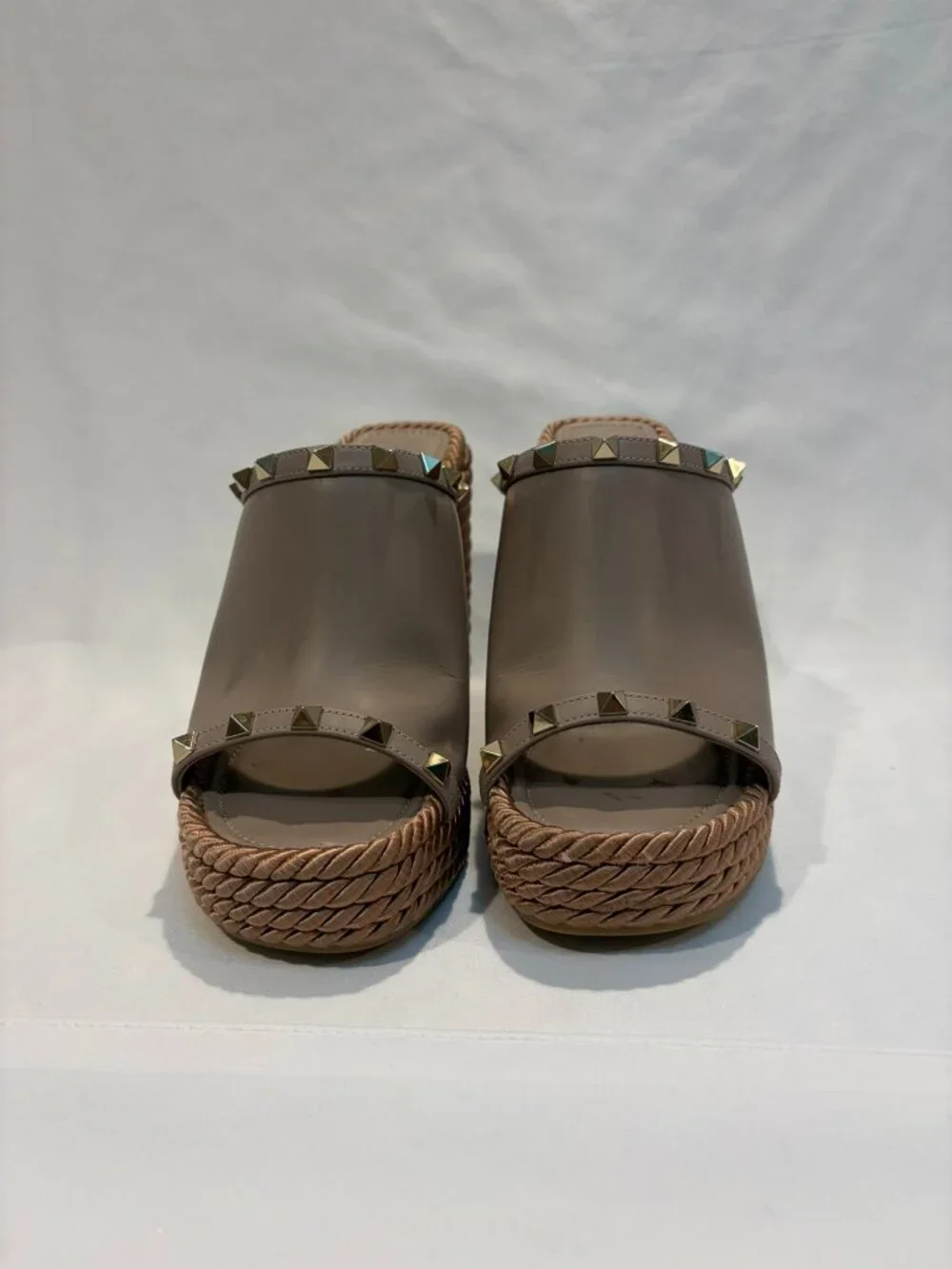 Valentino Garavani Gold Studded Leather Wedge Slide Rope Sandals Espadrille 9 - Picture 6 of 9